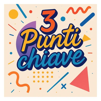 Text '3 Punti chiave' in a creative style with artistic and dynamic font, vibrant colors, abstract or geometric graphic elements, original composition suitable for modern presentations sticker