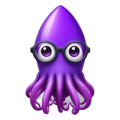 Purple Cartoon Rocket Shaped Squid with glasses sticker