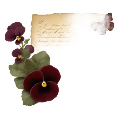A vintage love letter with deep red pansies and a burgundy wax-sealed envelope
 sticker