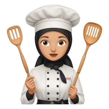 chef woman with black hijab cooking steak sticker