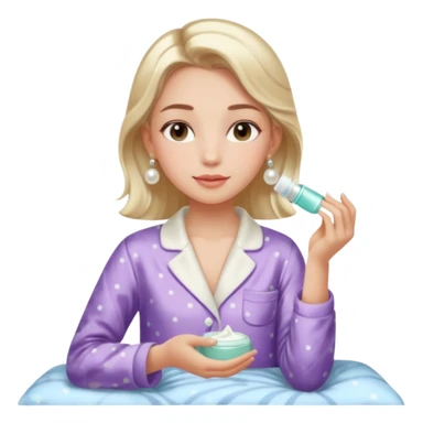 Clean girl aesthetic emoticons, apply skincare products, pearl earrings, glowing skin, pajamas, soft lighting sticker