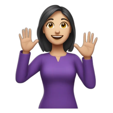 Armenian woman saying hello and giving five with happy face  in purple clothes  sticker