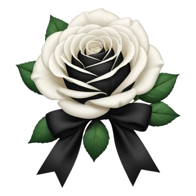 a white rose tied with a black velvet ribbon sticker