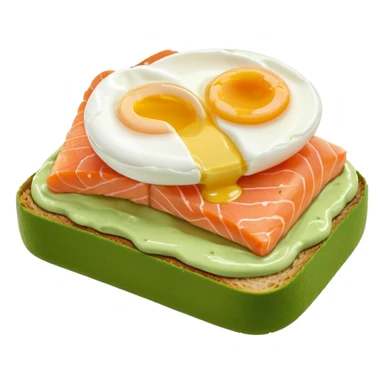 avocado toast with salmon and pachot eggs, green cream is covering everything sticker