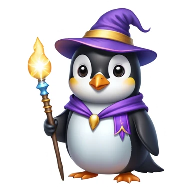 penguin wizard with magical sparks coming out of his wand sticker