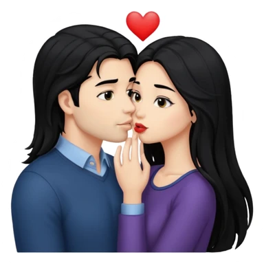 a handsome man with black hair tries to kiss a cute woman who has long black hair sticker