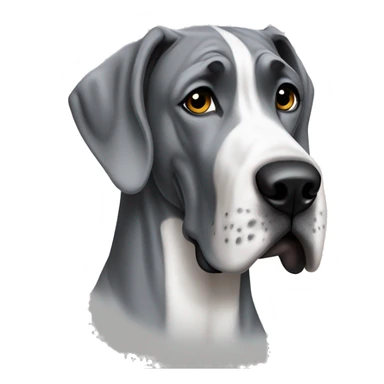 Grey Great Dane with white chest sticker