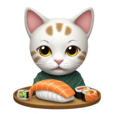 A cat wearing a sweater eating sushi  sticker