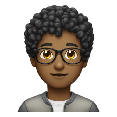 A boy with a black curly short hair and the glasses sticker