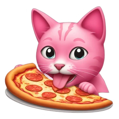 pink cat eating pizza sticker