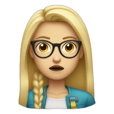 Blonde girl with glasses looking angry and pouting her lip sticker
