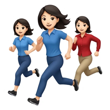 a female co-worker running and other co-workers chasing her  - female co worker with dark hair way in front... others far behind sticker