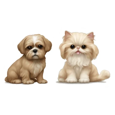 All Beige shih tzu sitting next to a small skinny beige Devon Rex cat  sticker