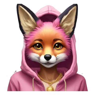 Pink magenta burgundy maroon beige fox wearing a pink hoodie with gold jewellery gold piercings gold ear piercing gold nose piercing vintage watercolour tie dye black raven wings sticker