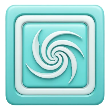 a Tiny compressed Stylized light-turquoise whirlwind symbol inside a pastel white square icon, light turquoise borders sticker