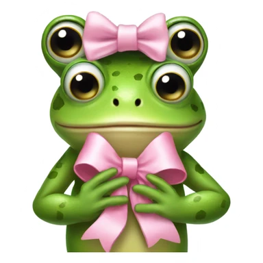 Frog wearing pink bow on head while holding teddybear in his hands sticker