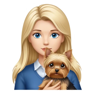Blonde balayage long hair women with blue eyes holding a Yorkshire terrier  sticker