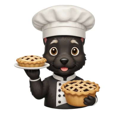 Black Scottie wearing chefs hat holding a pie  sticker