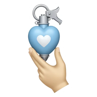 A white drawn hand holding a light blue heart shaped hand grenade sticker