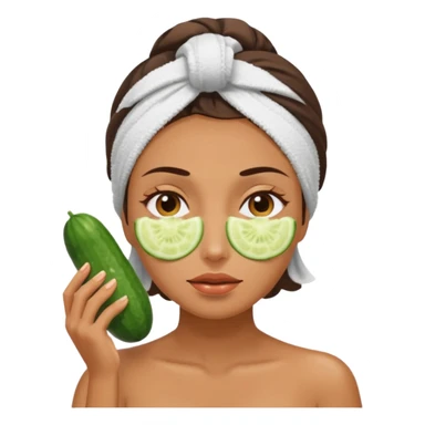 woman at the spa with cucumbers on her eyes (no eyeballs showing) and tan skin tone with towel covering hair sticker