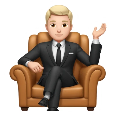 businessman sitting in an armchair, confident relaxed pose, formal suit and tie, professional corporate vibe, 3D cartoon style, mobile game icon style, clean background, no text, no watermark
 sticker