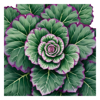 Top-down view of Begonia Rex plant showing spiral leaf patterns from above, dark green leaves with purple edges and white spots sticker
