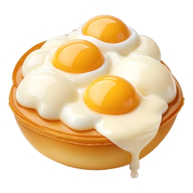 3D rendered Hong Kong egg puffs (鸡蛋仔) with condensed milk drizzle, authentic egg-shaped bubble pattern, golden bubbles with white drizzle, hyper-realistic texture, glossy finish sticker