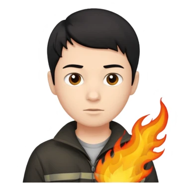 An Emoji of boy with short black hair, who can be described by three words: risk-taker, fire, realist sticker