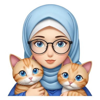 hijab girl with clear glasses snuggling with siam cat with blue eyes sticker
