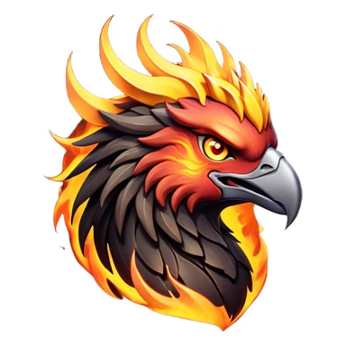 Cinematic Fierce Battle-Hardened Mystical Fire Phoenix Portrait Emoji, head tilted with an aggressive, unwavering gaze that speaks of relentless combat. The flame-kissed form is marked by rugged, charred feathers and vivid battle scars. Its blazing eyes radiate raw intensity and steely resolve, rendered with lifelike detail and stark natural lighting, high shine, channeling an aura of unyielding warlike energy and valor, softened by a dynamic glowing outline that highlights its battle-earned ferocity. sticker