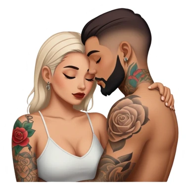 intimate moment between lovers, JetSetFly , photo Realistic Couple with tattoos , Tefi Valenzuela sticker