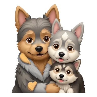 Old yorkie hugging a husky dog sticker