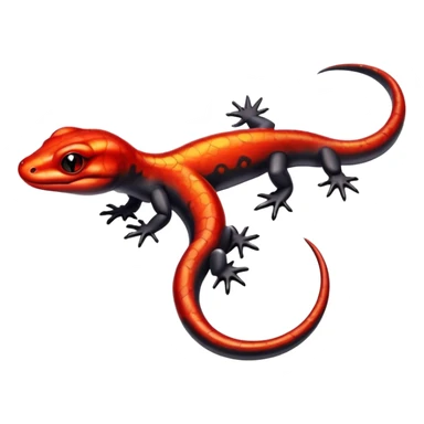 Salamander with black scales and fiery red flashes on its body, sleek and reptilian appearance sticker