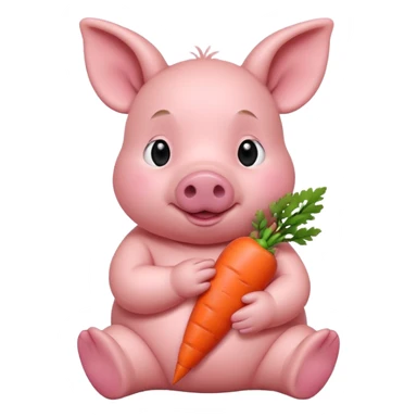 Baby Sitting Piglet – chubby piglet sitting down holding a toy carrot sticker