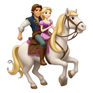 Rapunzel and Flynn Rider, riding on a horse sticker