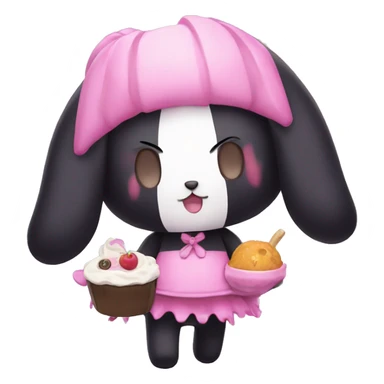 Kuromi Sanrio wearing foodie with pink skull sticker