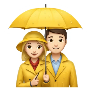 Couple under yellow umbrella, City Rain Scene. sticker