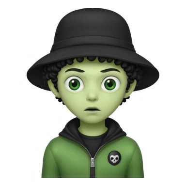 alien with robber mask concerned curly hair and robber outfit hat sticker