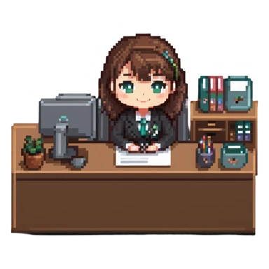 chibi office receptionist at desk sticker