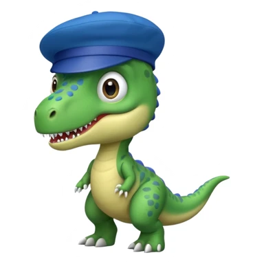 Let’s do a cute green T Rex dinosaur with a blue beret  sticker