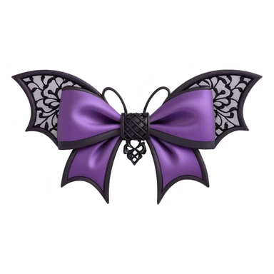 gothic bow dark plum satin black lace overlay silver bat charm moody elegant sticker