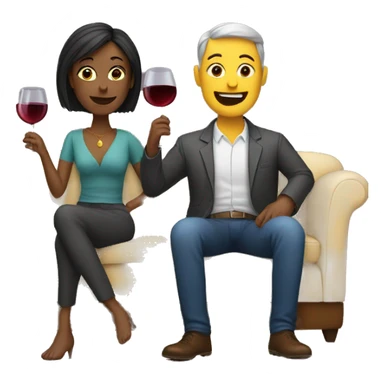 man and woman sitting on a couch drinking wine sticker