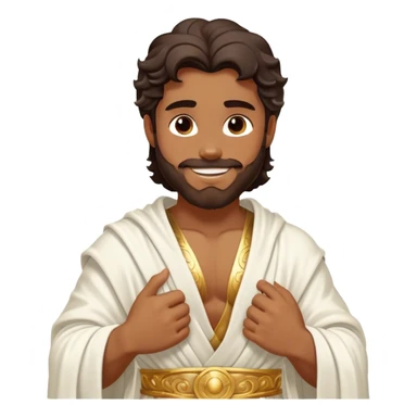 Cinematic Realistic Hercules Portrait, head tilted playfully and inquisitively, capturing the spirit of a timeless Greek hero with a warm, inviting smile. His bronze, marble-like skin and thick, wavy dark hair are rendered with classical precision, while his flowing white robe with delicate golden embellishments accentuates his muscular form. Soft natural light brings out the playful yet powerful essence of this legendary figure. sticker