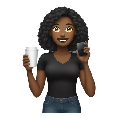 African American female talking on cellphone and holding a coffee wearing black shirt and jeans  sticker
