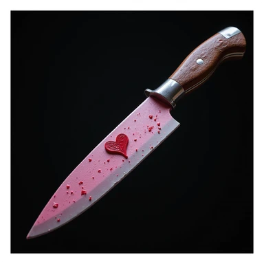 realistic gothic knife with pink and heart motif, photorealistic style sticker