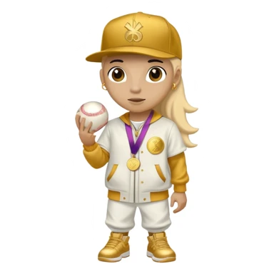 anthropomorphised horse in a hip-hop outfit, wearing a gold medal and a baseball hat sticker
