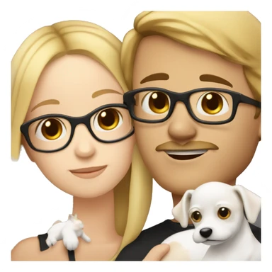  blonde girl without glasses and a white boy with glasses, a little Beard and moustache, both cuddling a jack Russell sticker