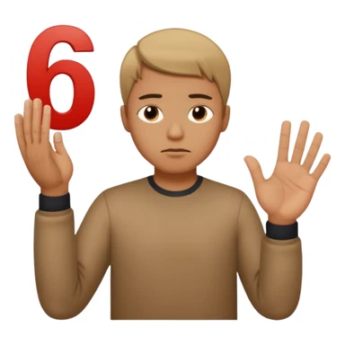 man frowning holding up numbers 6 in left hand and 7 in right hand sticker