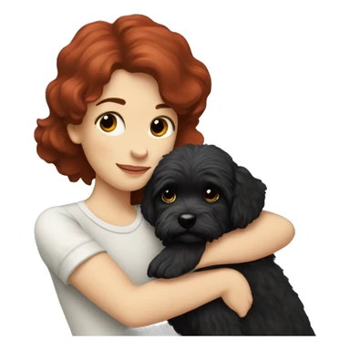Dark-red-haired girl hugs  her Maltipoo-Black-dog sticker