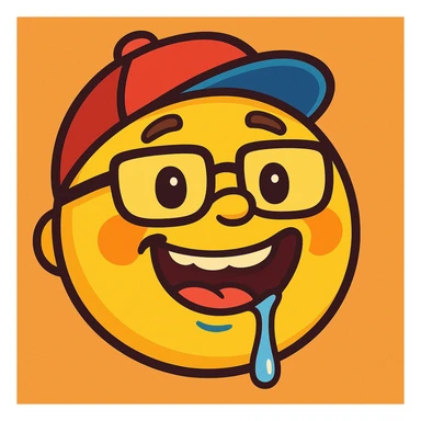 drooling emoji with special needs, friendly and positive expression, vibrant cartoon style sticker